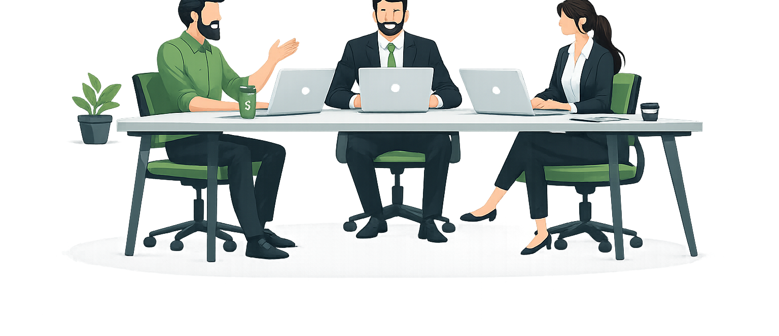 Equipo corporativo en reunión de negocios